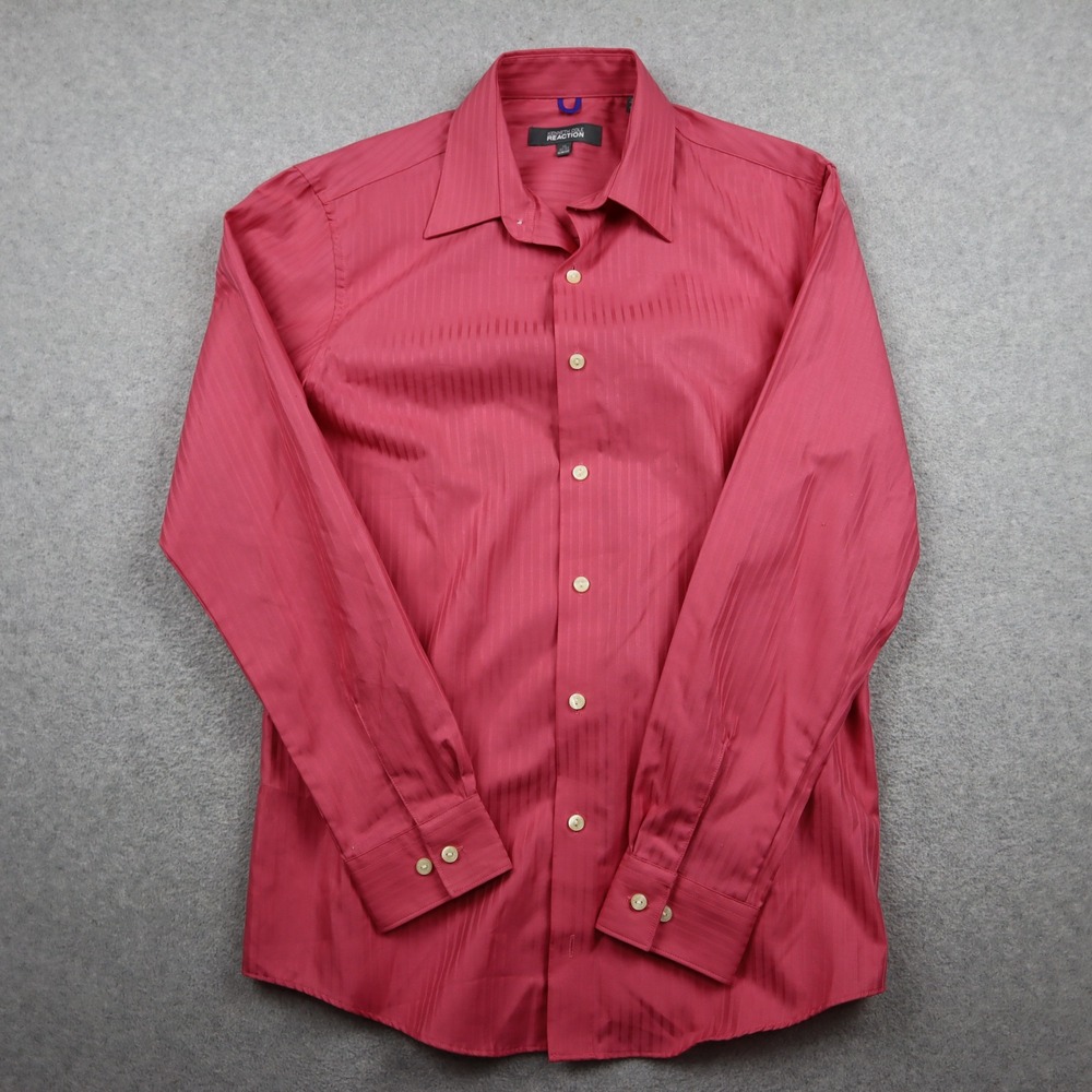 Kenneth Cole Reaction Dress Shirt Mens 15 32/33 Slim Fit Pink Stripe Cotton Long